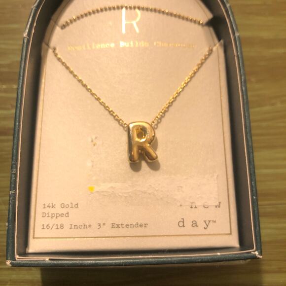 A New Day NWT 14k Gold Dipped Bubble "R" Necklace 16/18" w/3" Extender - Picture 3 of 3